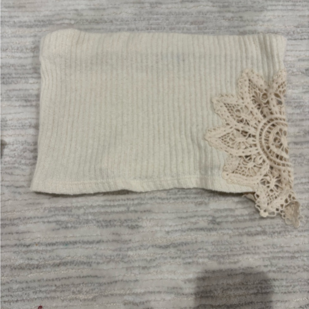 Zara Cream Ribbed Knit Scarf